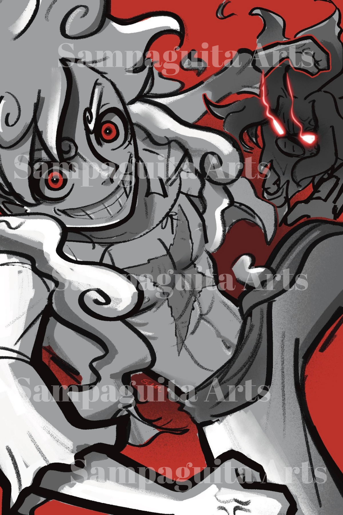 One Piece Gear 5 Luffy & Pokémon Annihilape Print